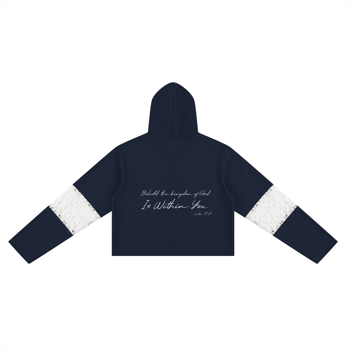 Behold, the Kingdom of God is Within You Women’s Cropped Lace-Panel Hoodie - KR Woke Wear
