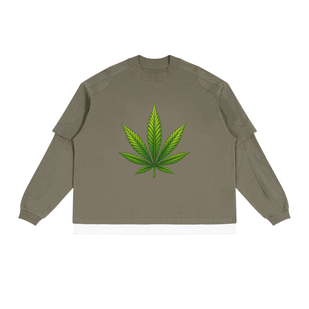 Pot Leaf Paneled Layer Color Block T-Shirt - KR Woke Wear
