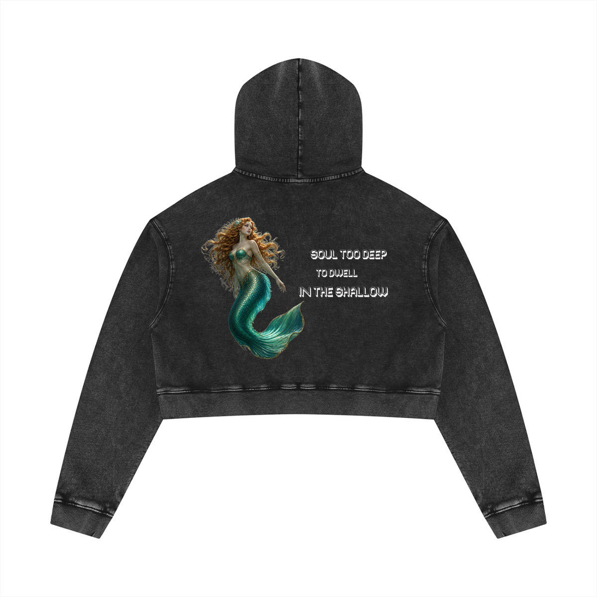 Mermaid Women’s Mineral Washed Crop Hoodie - KR Woke Wear
