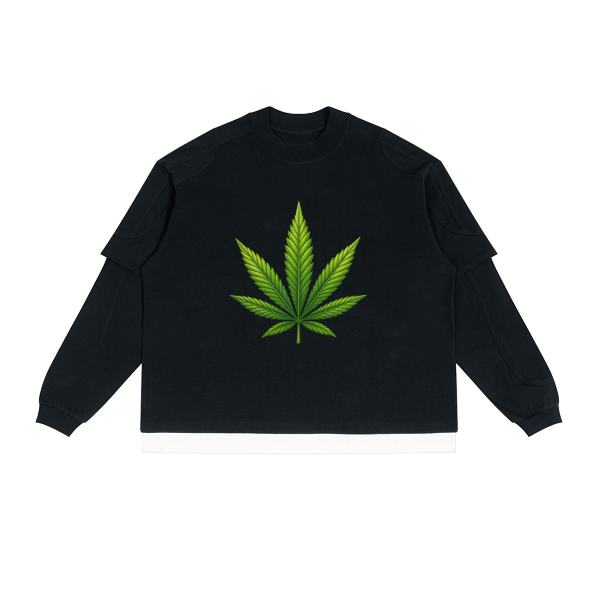 Pot Leaf Paneled Layer Color Block T-Shirt - KR Woke Wear