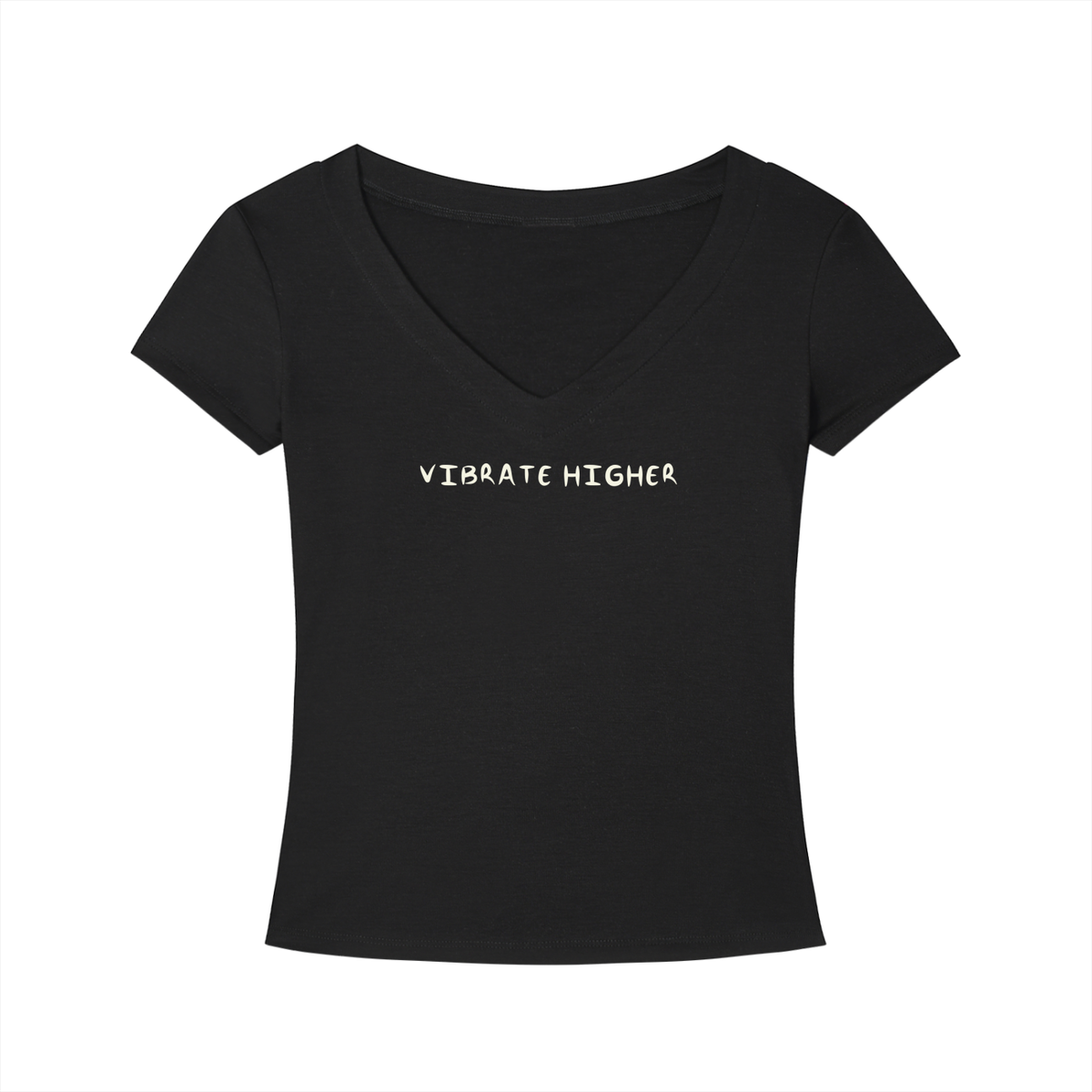 VIBRATE HIGHER — Black V-Neck T-Shirt - KR Woke Wear