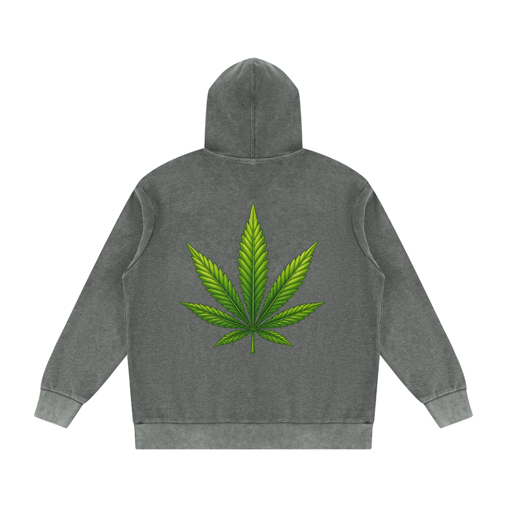 Pot Leaf Mineral Wash Oversized Hoodie - KR Woke Wear