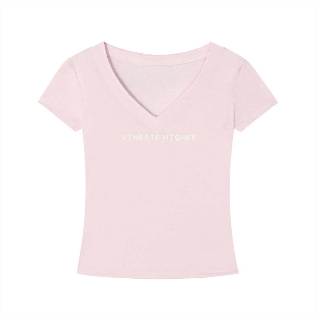 VIBRATE HIGHER — Black V-Neck T-Shirt - KR Woke Wear