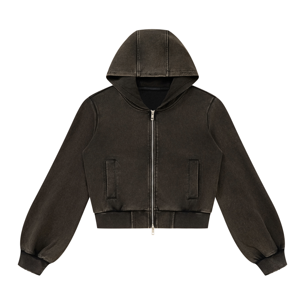 Pot Leaf Women’s Vintage Wash Full Zip Hoodie - KR Woke Wear