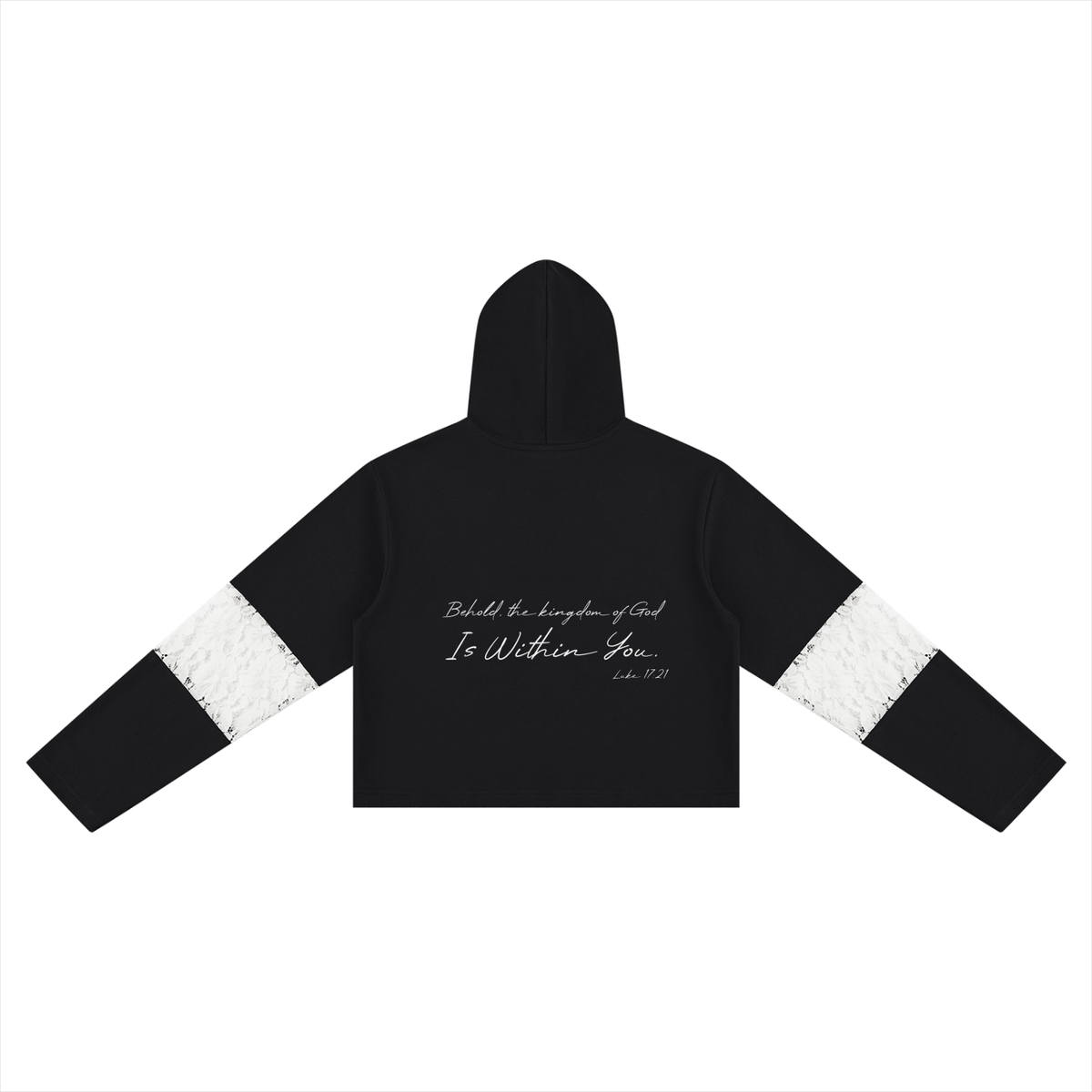 Behold, the Kingdom of God is Within You Women’s Cropped Lace-Panel Hoodie - KR Woke Wear