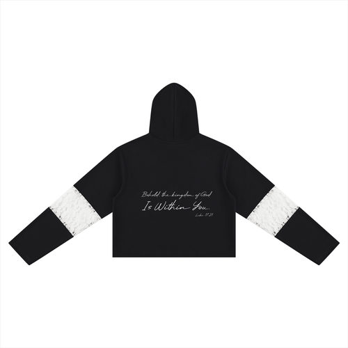 Behold, the Kingdom of God is Within You Women’s Cropped Lace-Panel Hoodie - KR Woke Wear